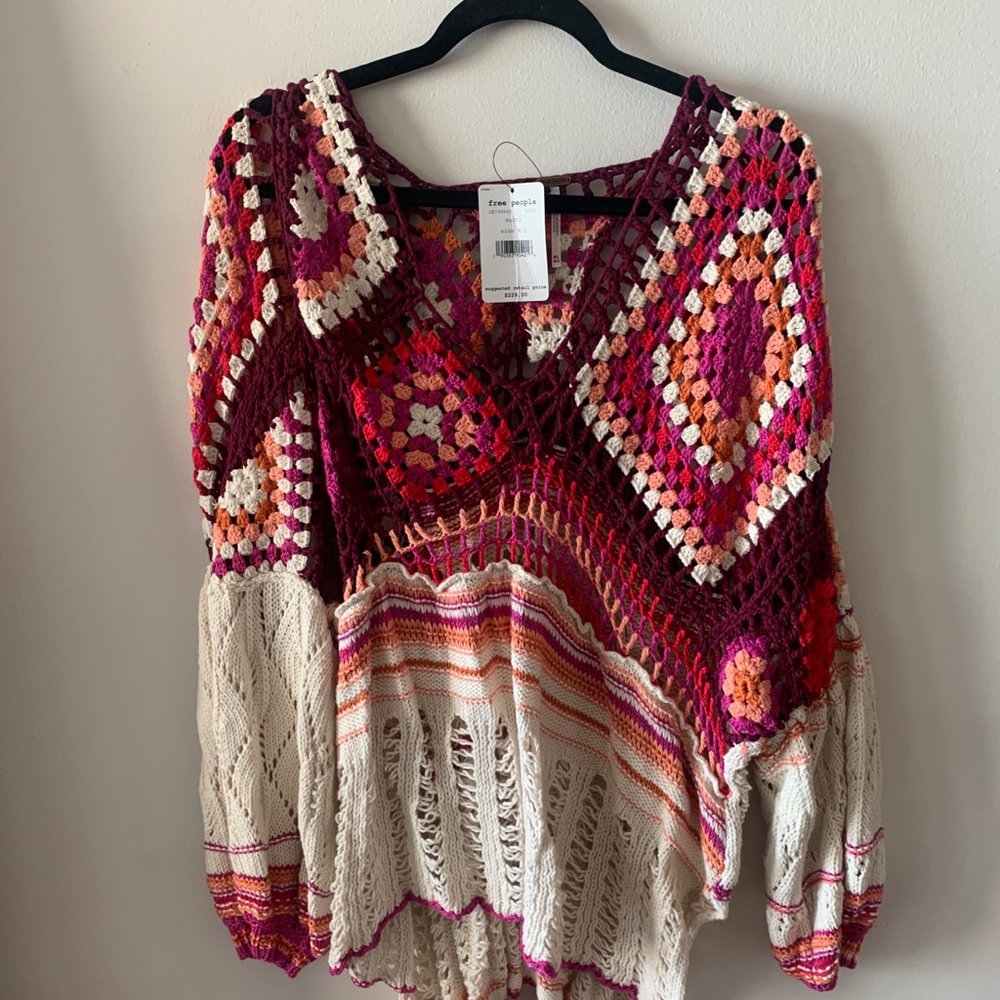 FREE PEOPLE* Crochet knit multi color sweater NWT